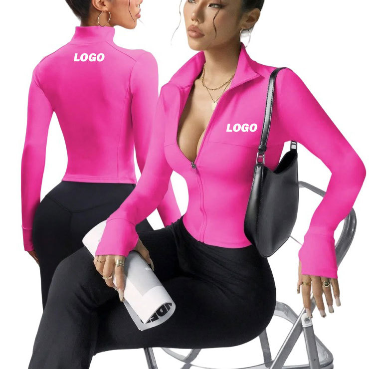 Custom Lightweight Women's Long Sleeve Running Tops BBL Outdoor Gym Fitness Clothes Elastic Zipper for Workout Yoga Jacket Tops