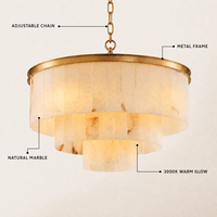 Lustre contemporain rond en marbre d'albâtre espagnol et laiton, lampe suspendue pour salon, villa, plafonds hauts