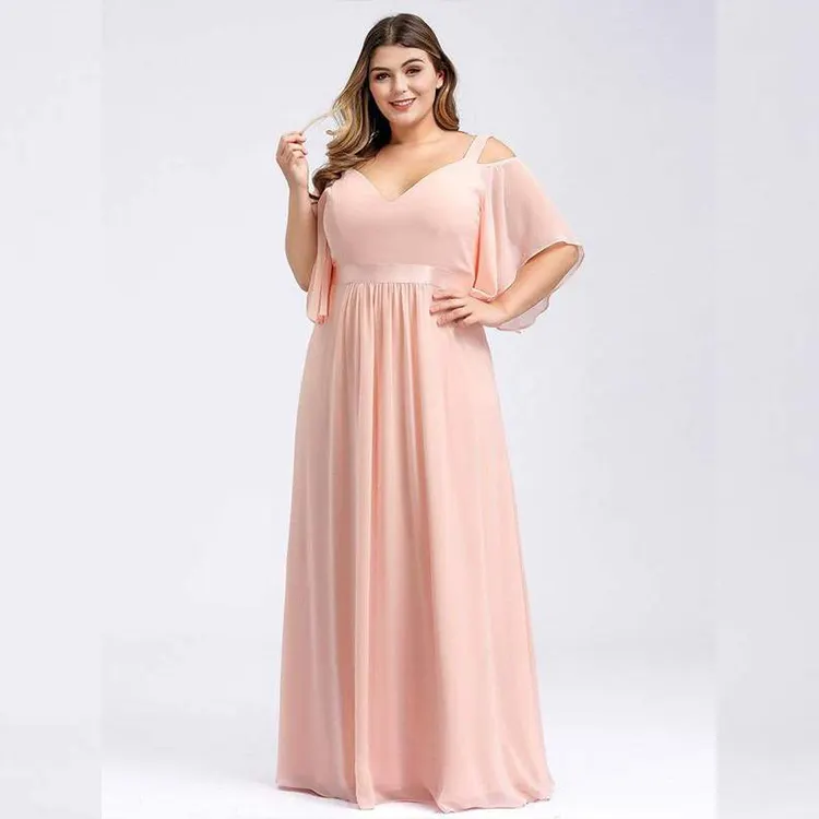 A-Line Off Shoulder Pearl Pink Prom Dress Long chiffon Bridesmaid Dresses With PLeat