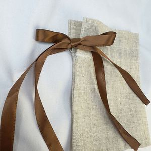Wholesale Cheap Small Jute <b>Drawstring</b> Gift <b>Pouch</b> Customized Eco-friendly Packaging <b>Pouch</b> Bag Jute Fabric Bag With Silk Ribbon - Product Image 3