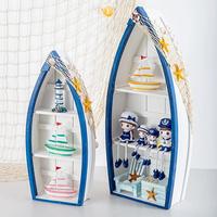 Meuble de rangement en bois vieilli, sur mesure, en forme de bateau, thème marin, pour présentation de desserts, support de table, étagère, rangement