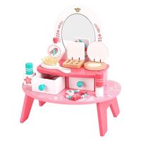 2024 nuevo diseño rosa conjunto de juguete de tocador de maquillaje de madera para niñas