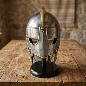 Armure de casque médiéval slave pour reconstitution historique, casque de guerrier nordique en acier, chaîne nasale en maille, armure lourde polie argentée - Product Image 1