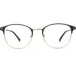 Grosir Kualitas Tinggi Putaran Alis Stainless Steel Bahan Logam Bingkai Optik Kacamata Kacamata Kacamata untuk Pria Wanita