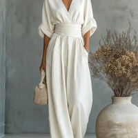 Nouvelle combinaison élégante et chic pour femme, col en V, taille cintrée, collection Printemps-Été 2026, transfrontalière Europe-Amérique