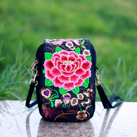 Sac à main brodé, pochette pour téléphone portable, étui, sac à bandoulière ethnique pour femmes