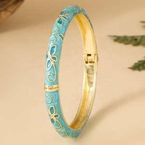 Wholesale Chinese Style Travel Gift Color Drop Spring Open <b>Bracelet</b> Peony Cloisonne Ladies Vintage Enamel <b>Bangles</b> Turquoise - Product Image 4
