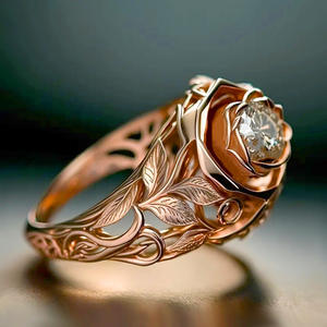 Anello con diamante in oro rosa Anello di fidanzamento romantico da donna con diamante naturale taglio brillante rotondo T0695 - Product Image 1