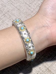 Bracelet unisexe tendance UM Jewelry en argent 925 plaqué or 18 carats, certifié NGTC, motif étoile de la Route de Soie, avec zircon blanc et turquoise, vente en gros - Product Image 2