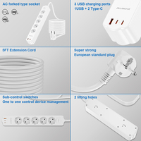 PUJIMAX Prise murale électrique européenne Prise de courant EU Multiprise 1.5m avec prise USB Type C Chargeur
