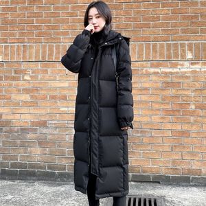 Veste bomber d'hiver pour femme, longue jusqu'aux genoux, imperméable, à capuche, rembourrage en polyester, rembourrage épais, fermeture éclair, poches pour - Product Image 6