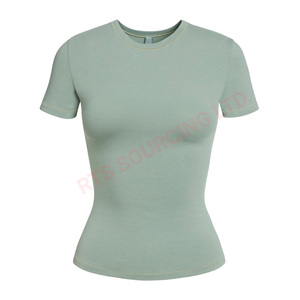 Camiseta sólida cómoda con cuello redondo para mujer Estilo versátil para uso informal y uso diario para capas de verano - Product Image 1