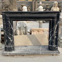 Cheminée en marbre noir de luxe sur mesure pour villa, entièrement sculptée à la main en pierre naturelle, pour la décoration intérieure