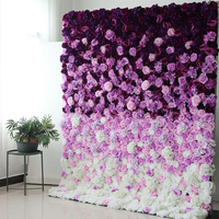 Dinding Bunga Buatan Warna Ungu Passion, Simfoni Bunga Campuran Lavender dan Mawar untuk Pesta Pernikahan