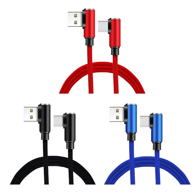 Best Selling 90 Degrees Nylon Braided Micro USB Type-C Fast Charging 2.4A 1M Elbow Data Cable for Printer & Computer