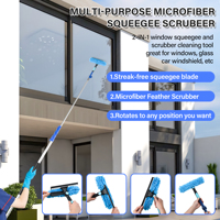 Kit de dépoussiérage avec mât d'extension télescopique en aluminium de 5 à 12 pieds Racloir pour fenêtre Toile d'araignée Microfibre Plume Ventilateur de plafond Dusters