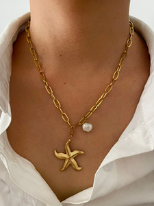 Summer Ocean Serious Or 18k Acier inoxydable PVD Plaqué or Coquillage de mer Étoile de mer Conque <span class=keywords><strong>Pendentif</strong></span> Chaîne Trombone Collier - Product Image 2