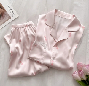 Pigiama carino con stampa dolce da <span class=keywords><strong>donna</strong></span> pantaloni lunghi comodi a manica corta Set pigiama tinta unita - Product Image 5
