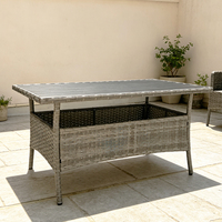 Table de salle à manger rectangulaire d'extérieur en rotin PE, table de jardin avec plateau en WPC, personnalisable, vente en gros d'usine