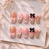 Faux ongles élégants en PMMA, faits à la main, à texture riche, style luxe léger français, courbes de 2,5 carrés, à pression, couvrance totale, 10 pièces