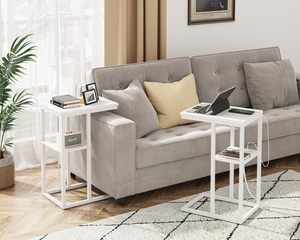 Tavolino Laterale con Porte USB e Prese per Ricarica, Vassoio <span class=keywords><strong>TV</strong></span> Scorrevole Sotto il Divano, Tavolino a C per Spazi Ristretti - Product Image 4