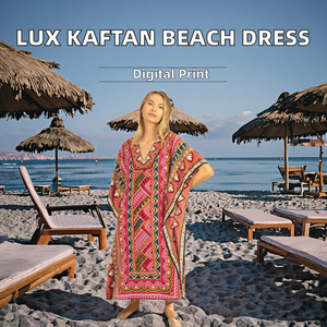 Luxurious Floral Kaftan Dress for Women Hot Sale <strong>Plus</strong> <strong>Size</strong> <strong>Kimono</strong> for Beach Free <strong>Size</strong> Summer Fashion Natural Waistline Digital - Product Image 3