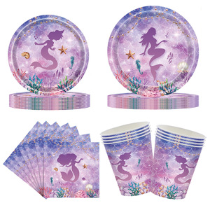 Pink Purple Mermaid Theme Girl Party Paper Plate Children's Birthday Party <b>Dinnerware</b> Supplies <b>Set</b> Kid Mermaid Party Supplies - Product Image 5
