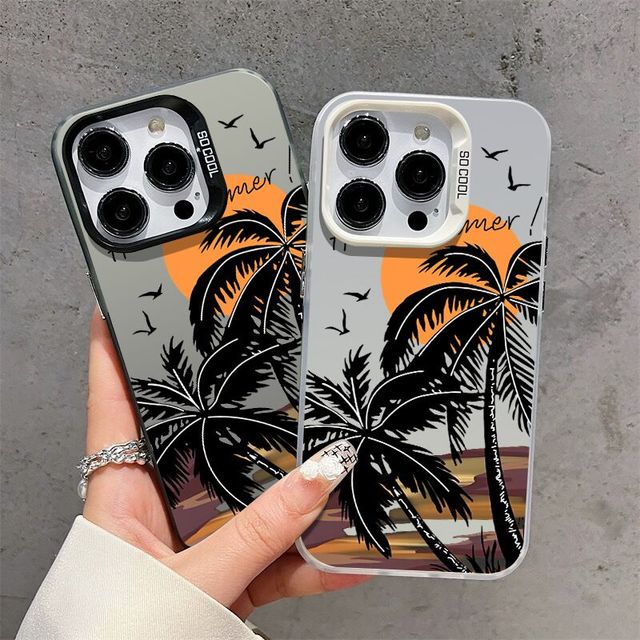 Luxury Sunset Coconuts Trees Design Shockproof Mobile Phone Cases for Iphone17 Air 16 15 Plus Pro Max 14 13 12 11 X Back Cover