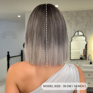 Peluca de Cabello Sintético Liso y <span class=keywords><strong>Corto</strong></span> de 14 Pulgadas para <span class=keywords><strong>Mujer</strong></span>, Color <span class=keywords><strong>Rubio</strong></span> <span class=keywords><strong>Ceniza</strong></span> Degradado, Resistente al Calor, con Flequillo, Largo hasta los Hombros - Product Image 4