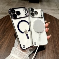 Coque de Téléphone Portable Magnétique Sans Cadre Électroplaquée de Luxe pour iPhone 17 Pro Max, Étui Transparent de Protection en TPU PC