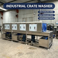 Laveuse automatique de bacs en plastique de type tunnel pour l'industrie des produits de la mer – Machine de nettoyage de paniers