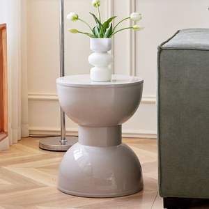 Taburete nórdico bajo de plástico para el hogar, estilo crema, para comedor, sala de estar, mesa de centro, taburete redondo para cambiar zapatos en la puerta. - Product Image 4