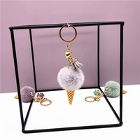 Porte-clés Glace - Adorable Pendentif Peluche Boule de Fourrure, Breloque de Sac Dessin Animé & Cadeau Créatif
