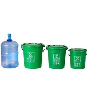 Household Kitchen Waste Bucket 10L 15L 20L With Lid And Handle Cylindrical Indoor Use Green And Gray Color - Product Image 2