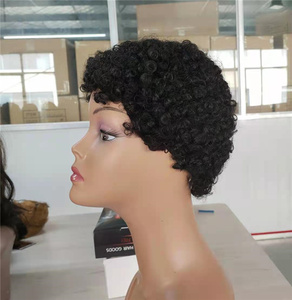 Corto Pixie Cut Kinky <span class=keywords><strong>Afro</strong></span> Ricci In Azione Fatta a Macchina Nessuno Merletto Parrucche Reali Dei Capelli Umani - Product Image 2