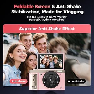 Appareil photo numérique CMOS 4K rose pour filles et adolescentes, 21MP, vlogging avec écran rabattable, MicroSD, caméra compacte mignonne pour la photographie, YouTube, rose - Product Image 3
