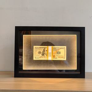 Boîte de présentation noire pour dollars américains 8.5x11 ''8x8'' 10x10 ''Cadre <span class=keywords><strong>photo</strong></span> en verre format A4 Boîte d'ombre pour billets de <span class=keywords><strong>dollar</strong></span> avec lumière - Product Image 2