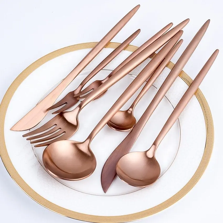 Copper Stainless Steel Cutlery Tableware Rose Gold Spoons Fork Knife Dinnerware Sets