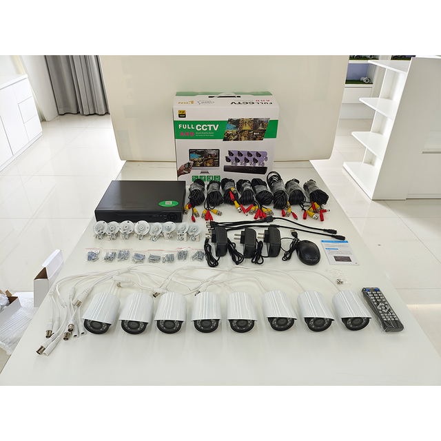 With Color Box 8 Rolls Cables Wholesale Waterproof 8CH AHD Camera CCTV DVR Kit Power Adapter Ip Camera Outdoor CCD H.265 Iptv 4k
