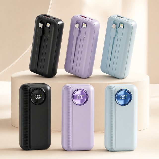 10000mAh Mini Portable Powerbank Built in Dual Charging Cables Phone Charger Battery Pack Fast Charging Power Bank