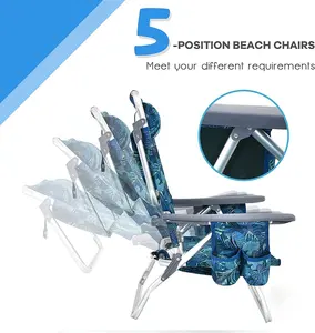 الألومنيوم مخصص طباعة طوي تومي باهاما للطي 5 المراكز كرسي الشاطئ كرسي تخييم المتسكع السرير مع حقيبة للحفاظ على البرودة