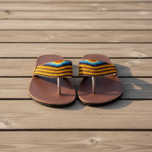 Uganda Artisan Genuine <b>Leather</b> Lining Slippers Ethnic Design Durable Casual Daily Footwear Bulk Supply - Product Image 1