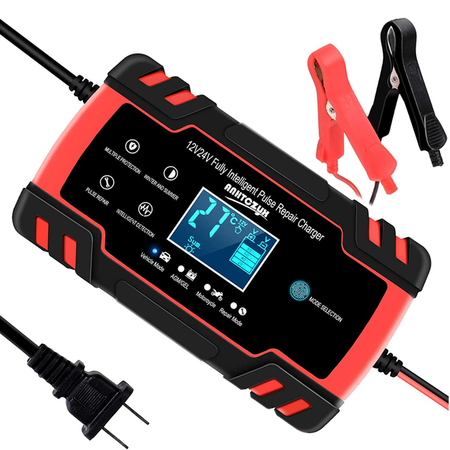 2023  12V/8A 24V/4A Automatic Smart Car Battery Charger/Maintainer with LCD Display Pulse Repair Charger Pack for Car Lawn Mower
