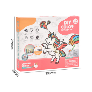 Mainan gambar seni stiker warna DIY Album Unicorn menggemaskan mainan pembelajaran edukasi gantungan kunci lukisan lem tanpa panggang 3D - Product Image 4