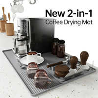 Tapis de café 2-en-1 en silicone avec plateau de drainage, support pour tamper de barista, résistant à la chaleur, protection de comptoir