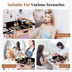 Chariot de maquillage roulant en aluminium 3-en-1 - Chariot de beauté professionnel résistant à l'<span class=keywords><strong>eau</strong></span> et robuste, grande capacité de rangement pour salons - Product Image 5