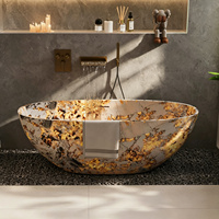 Baignoire autoportante ovale en pierre artificielle moderne, cuve profonde pour 2-3 personnes, hôtel, villa