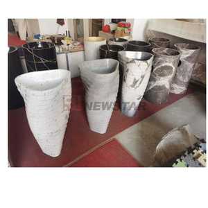 Desain minimalis pabrik wastafel berdiri Lantai mewah dalam stok Vanity kamar mandi wastafel kolom marmer batu Solid - Product Image 5