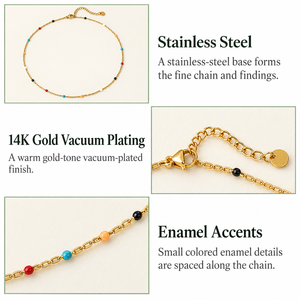 สร้อยคอประดับหลากสี สแตนเลสสตีล ชุบทอง 14K แบบสุญญากาศ พร้อมรายละเอียดเคลือบเงา - Product Image 4