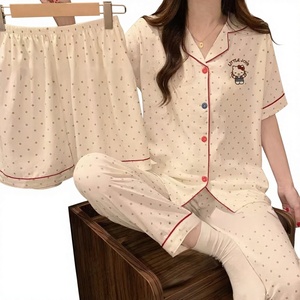 <span class=keywords><strong>Pigiama</strong></span> da <span class=keywords><strong>donna</strong></span> YCH estivo, nuovo stile in seta effetto nuvola, modello Instagram con gatto, maniche a tre quarti, pantaloni lunghi, set sottile a tre pezzi - Product Image 1